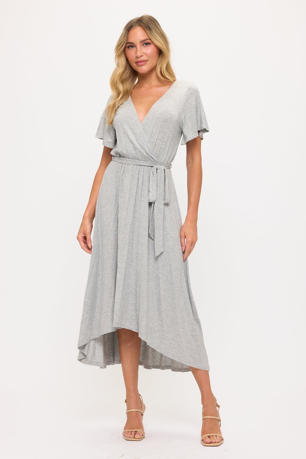 Image of West K Georgia Knee - length Faux Wrap Knit Dress Ht Grey
