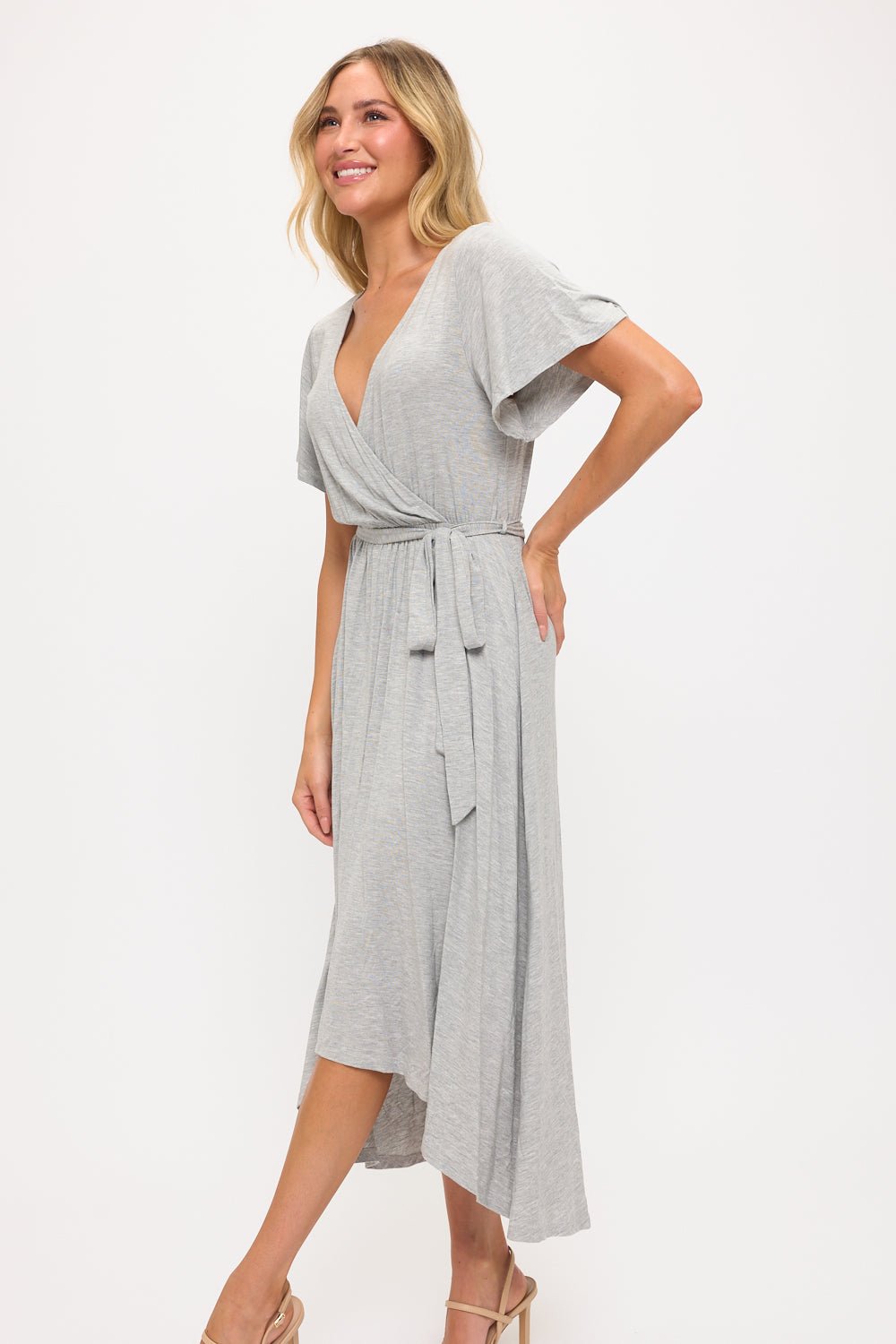 Image of West K Georgia Knee - length Faux Wrap Knit Dress Ht Grey