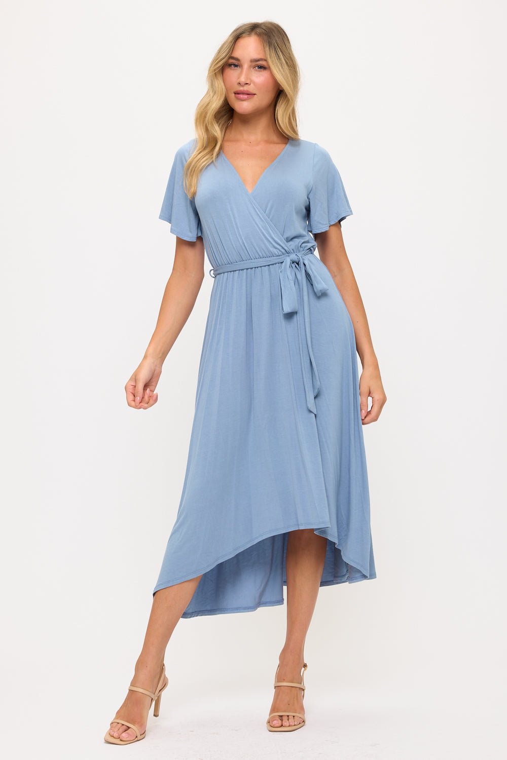 Image of West K Georgia Knee - length Faux Wrap Knit Dress Lt Blue