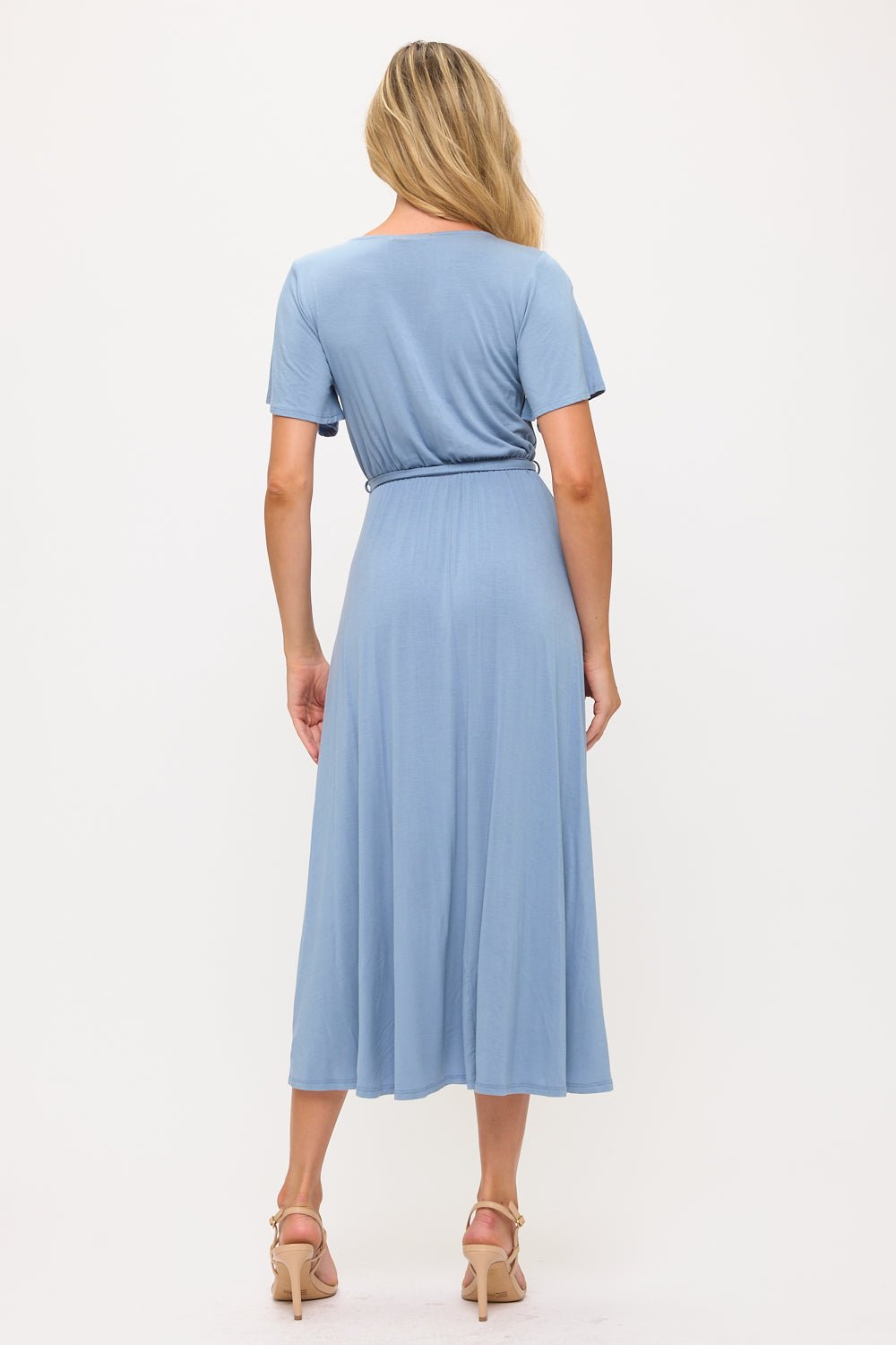 Image of West K Georgia Knee - length Faux Wrap Knit Dress Lt Blue
