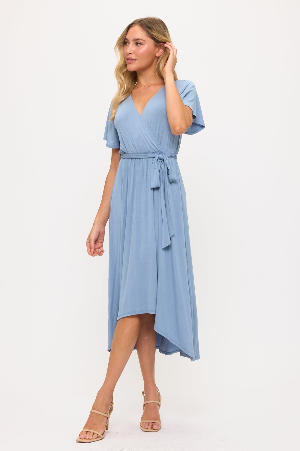 Image of West K Georgia Knee - length Faux Wrap Knit Dress Lt Blue