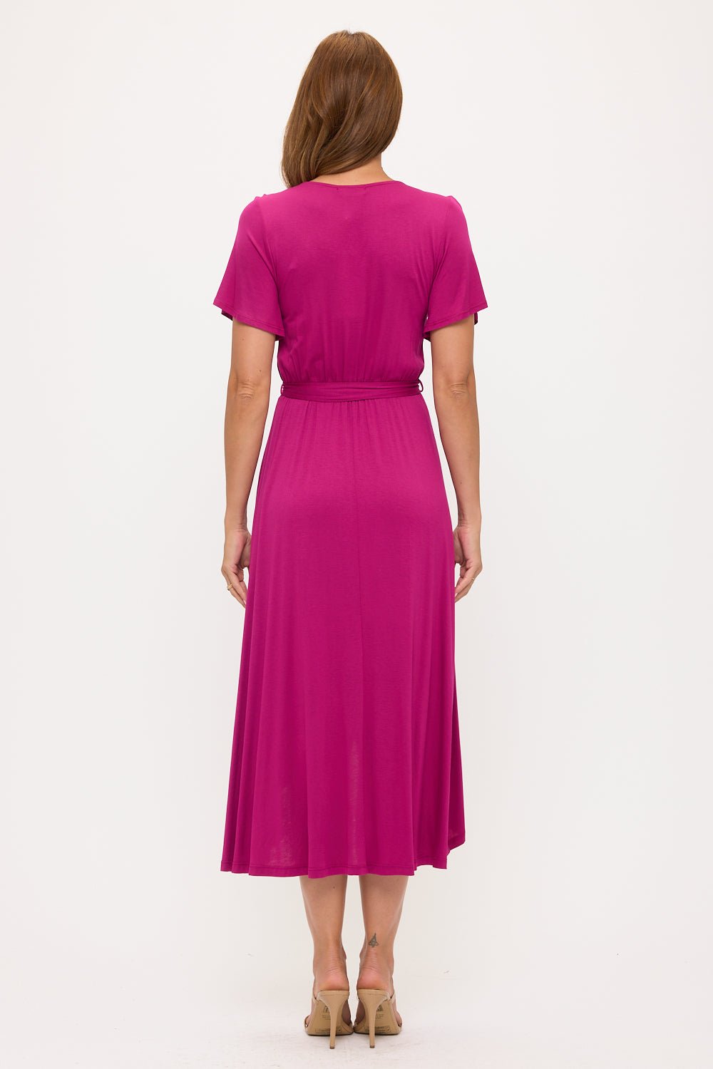 Image of West K Georgia Knee - length Faux Wrap Knit Dress Magenta