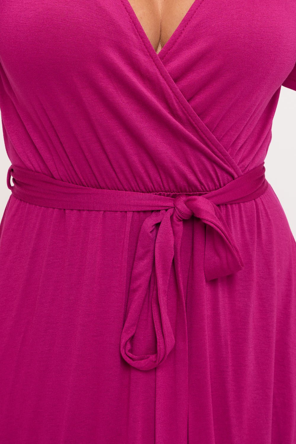 Image of West K Georgia Knee - length Faux Wrap Knit Dress Magenta