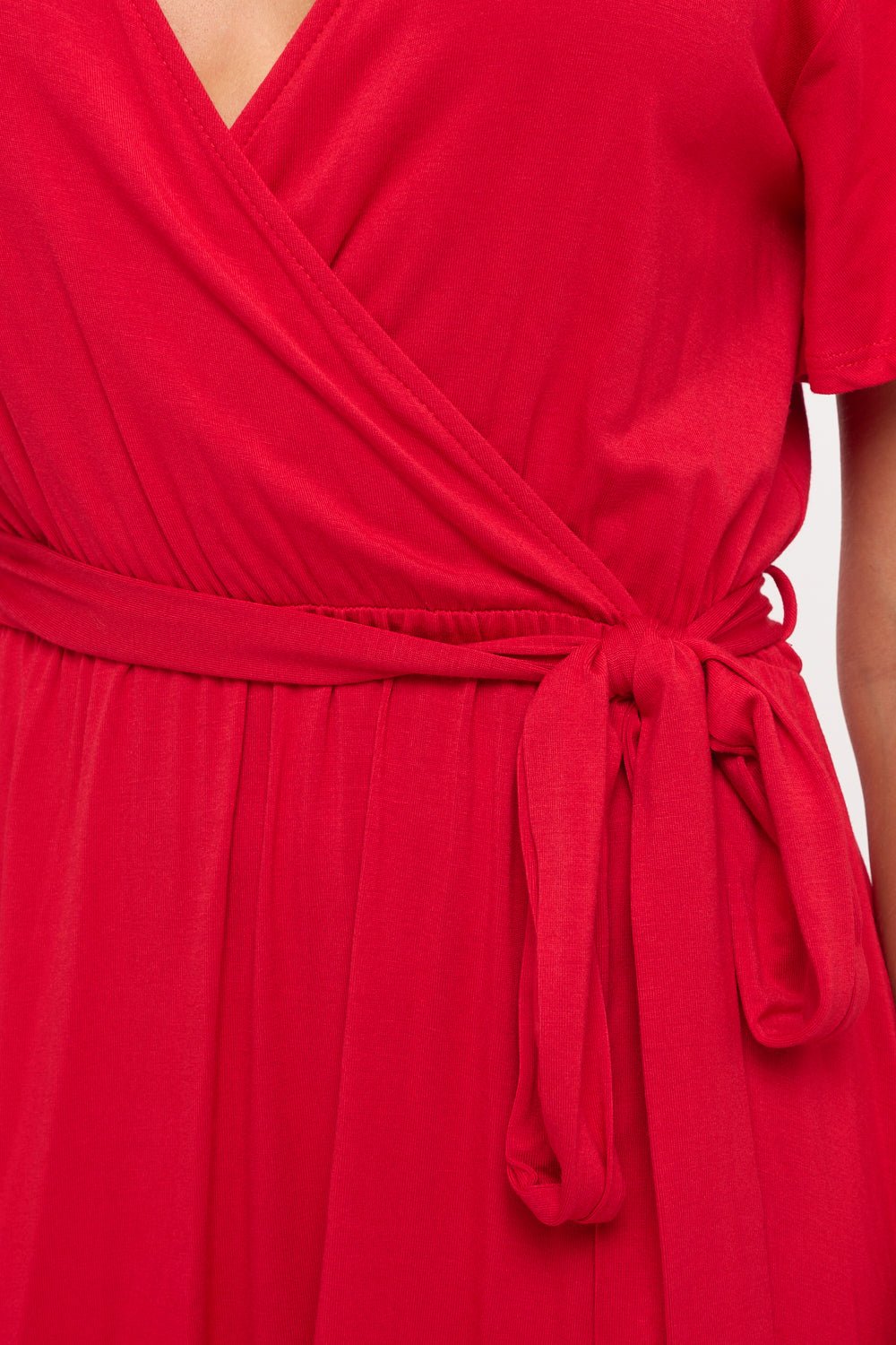 Image of West K Georgia Knee - length Faux Wrap Knit Dress Red