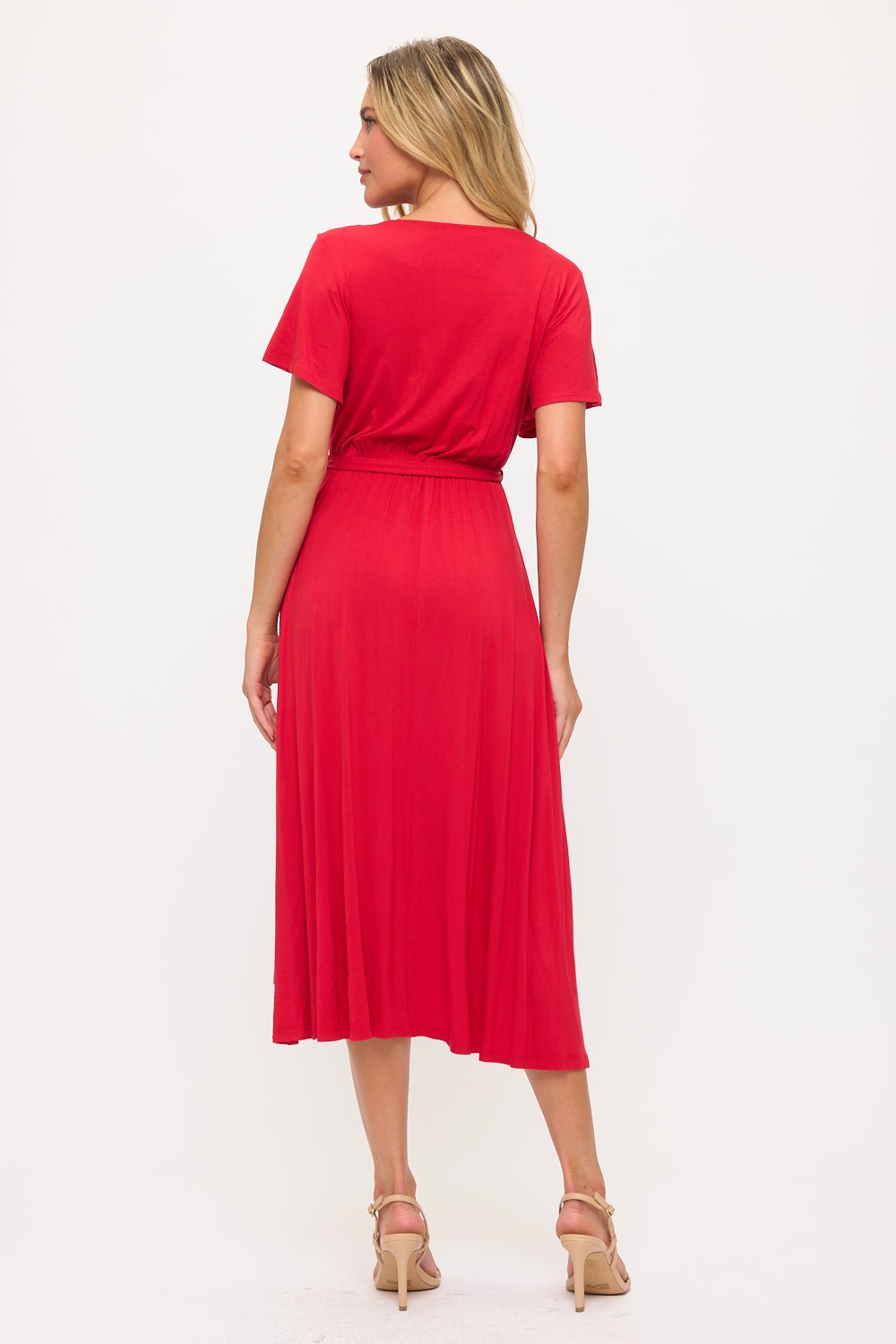 Image of West K Georgia Knee - length Faux Wrap Knit Dress Red
