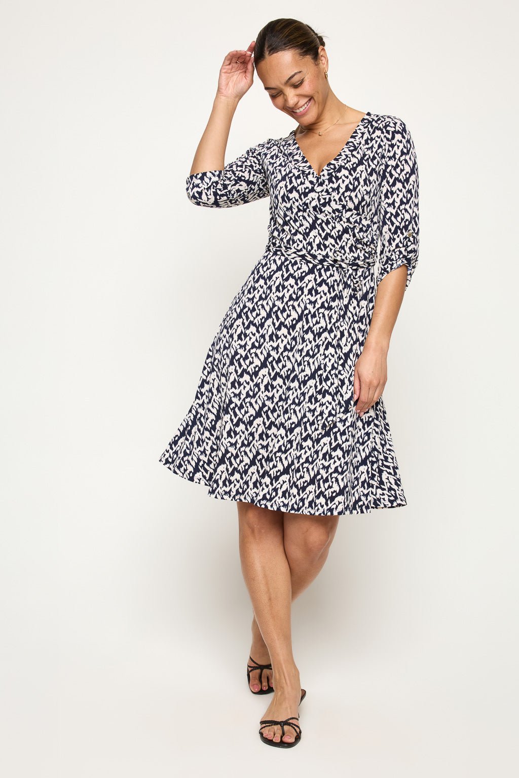 Image of West K Georgina Faux - Wrap Mini Dress Navy Abstract