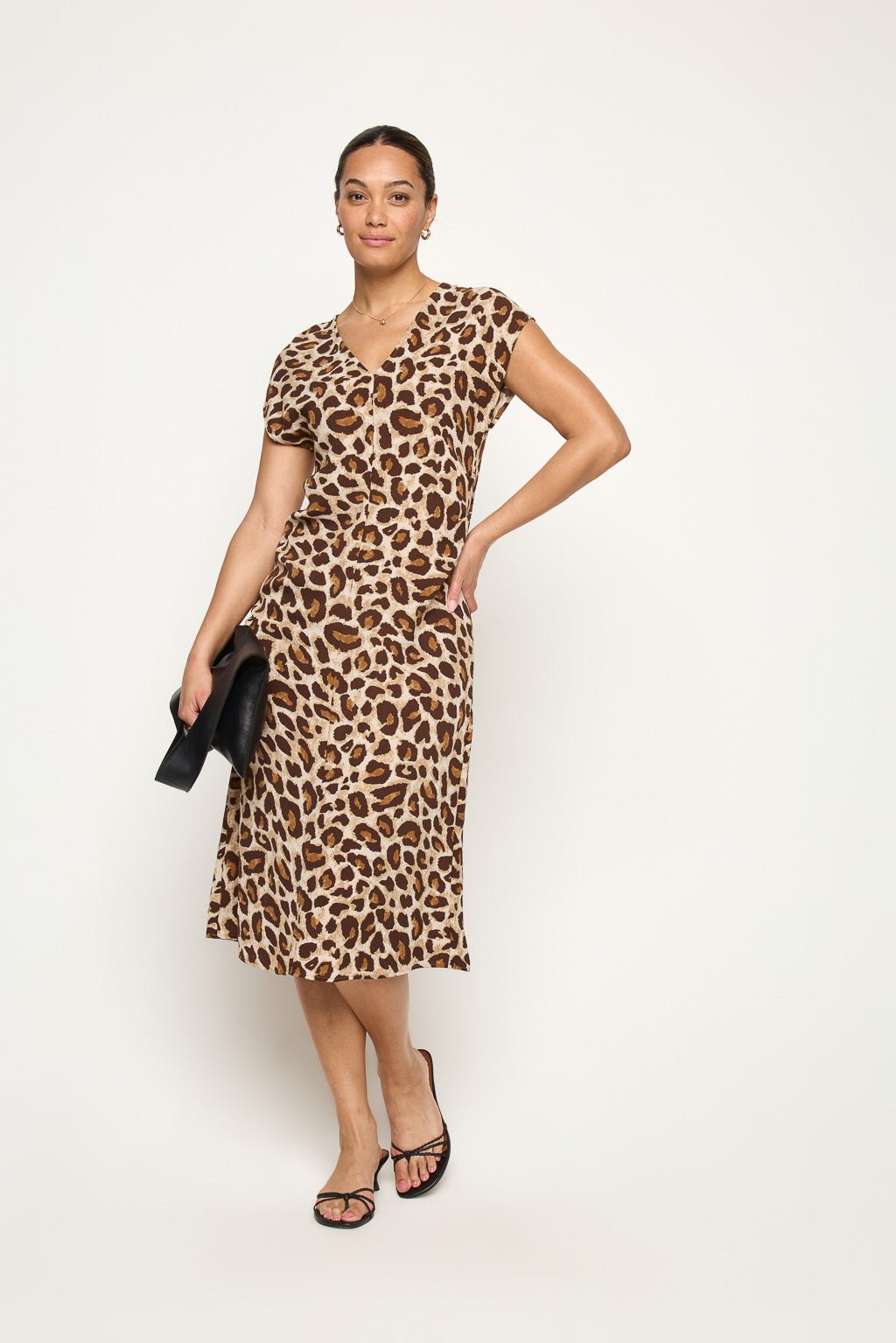 Image of West K Giselle Sleeveless Dolman V - neck Midi Dress Mocha Leopard