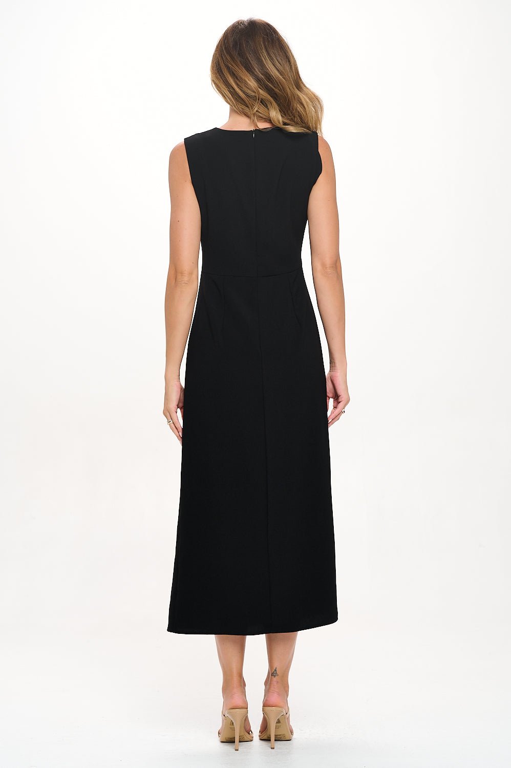 Image of West K Gloria Sleeveless Side Ruched Midi Dress Black