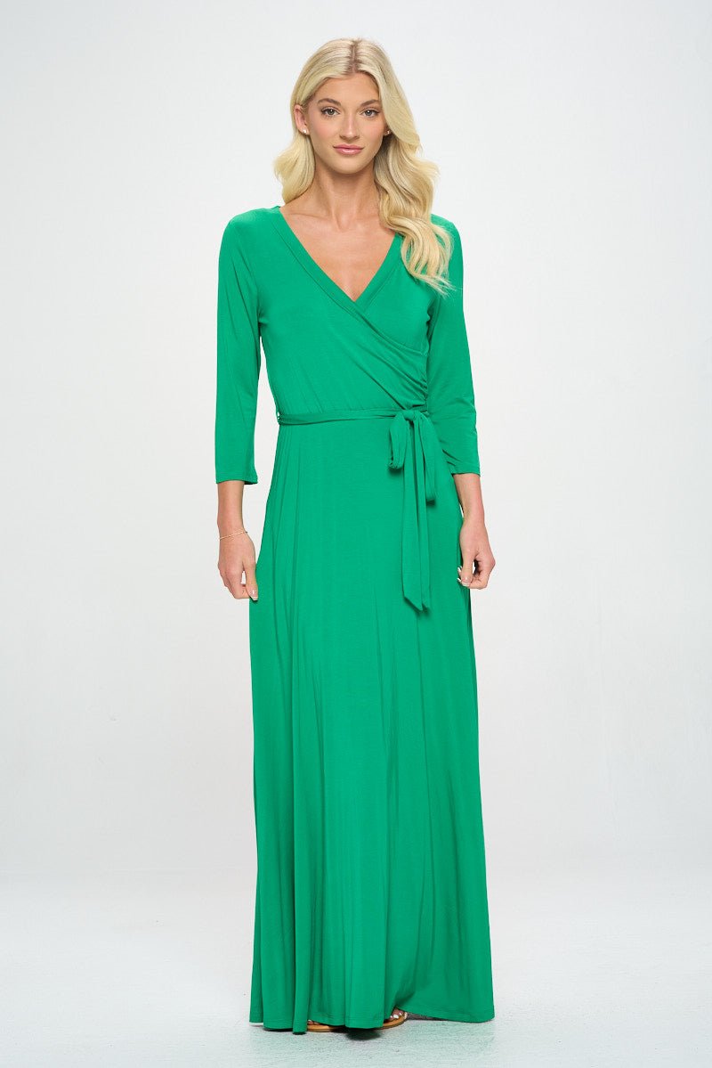 West K Grace Faux-Wrap Maxi Dress with Tie Waist - Green - L West K Grace Faux-Wrap Maxi Dress with Tie Waist - Green - L