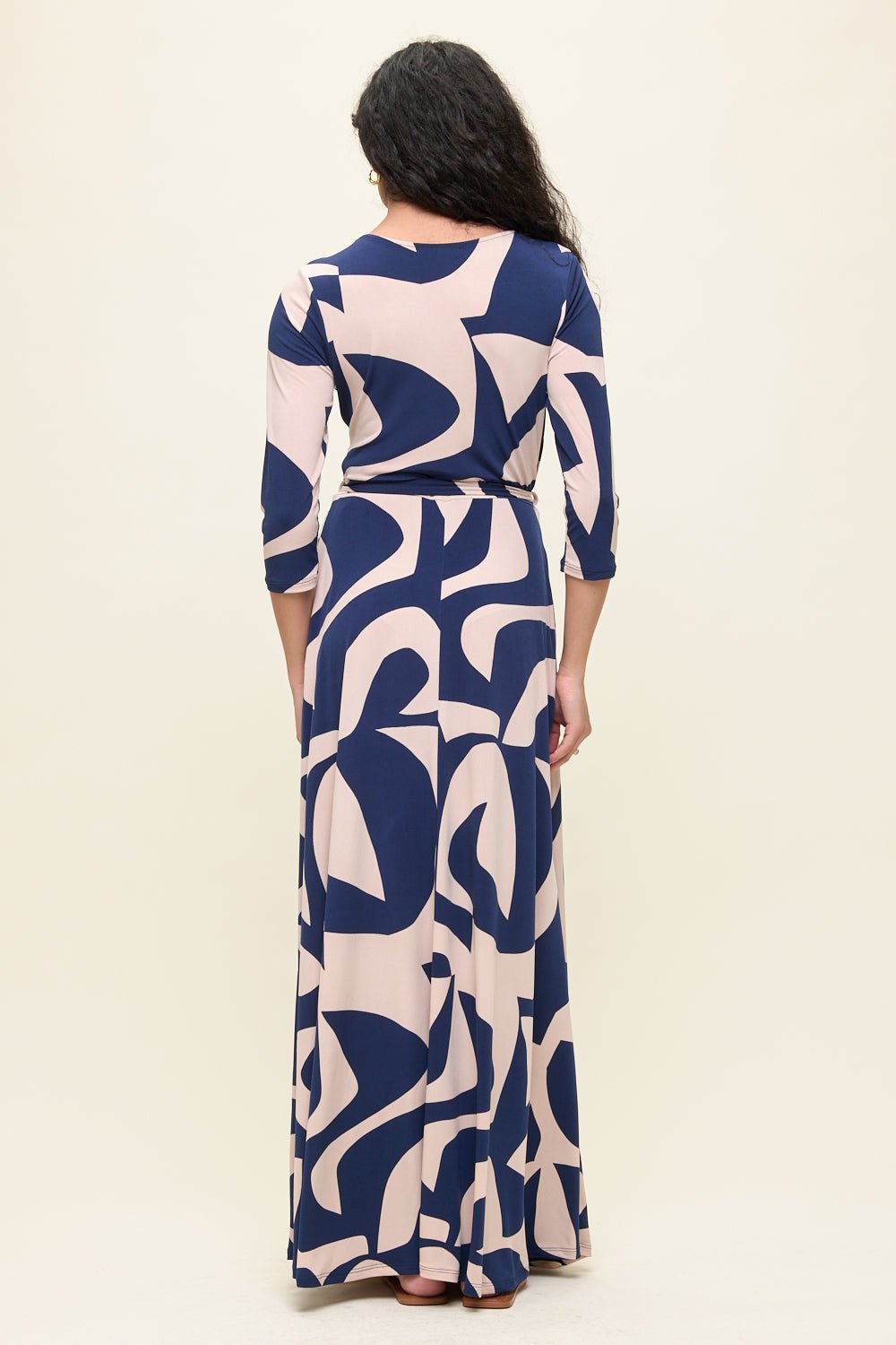 Image of West K Grace Faux - Wrap Maxi Dress with Tie Waist Navy Geo