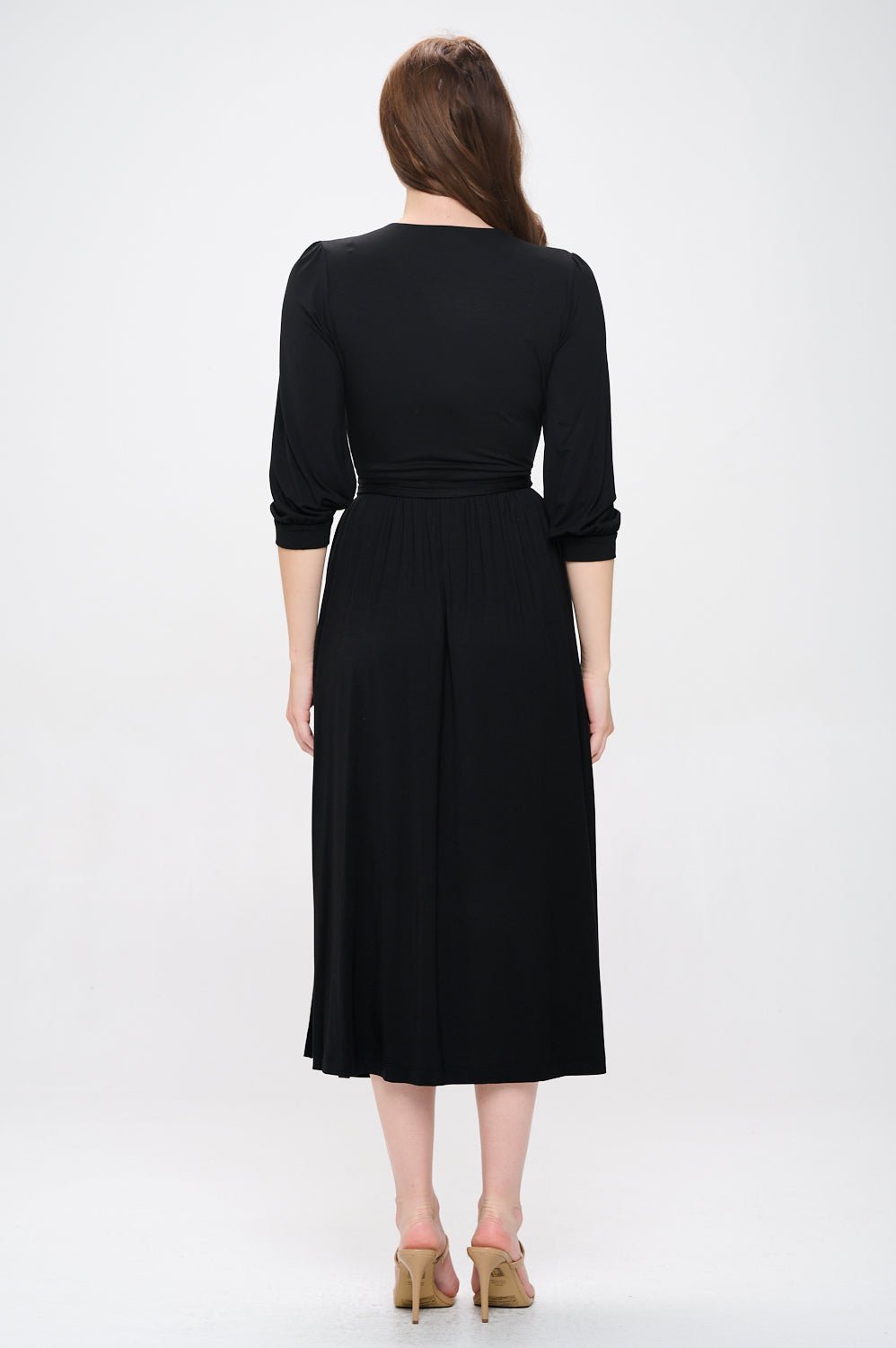 Image of West K Hadley Three Quarter Sleeve Full Wrap Dress Black