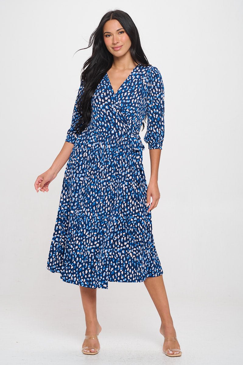 Image of West K Hadley Three Quarter Sleeve Full Wrap Dress Egyptian Blue Abstract