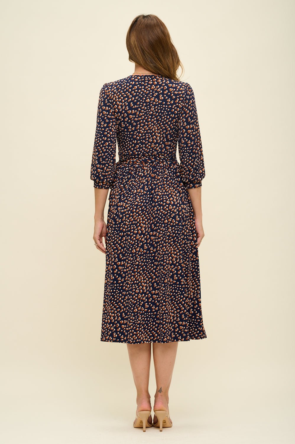 Image of West K Hadley Three Quarter Sleeve Full Wrap Dress Navy Leopards