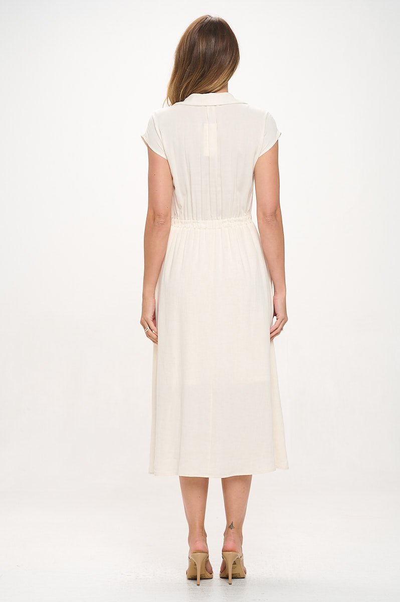 Image of West K Hana Short Sleeve Button Front Midi Dress Oatmeal