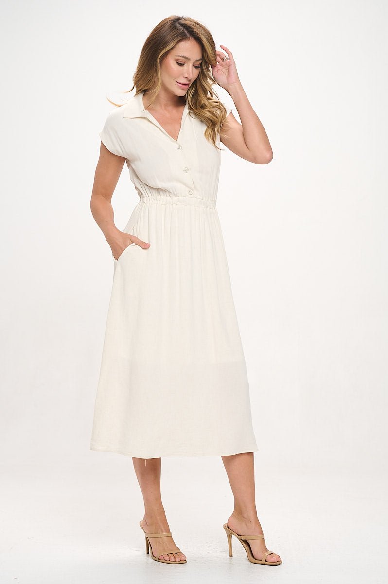 Image of West K Hana Short Sleeve Button Front Midi Dress Oatmeal