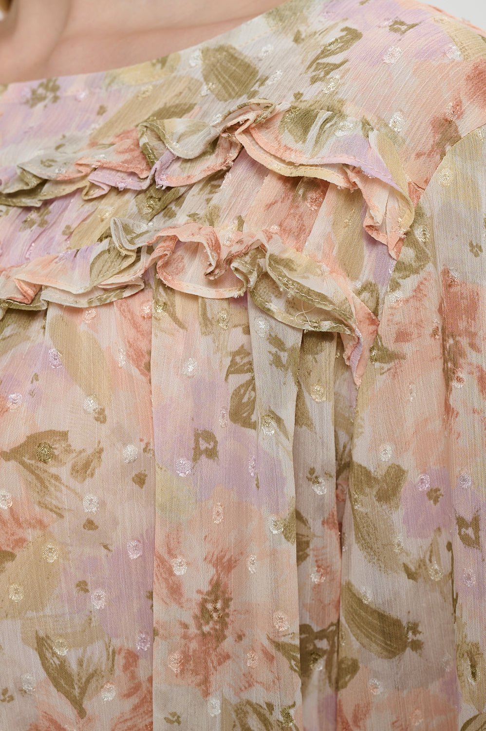 Image of West K Harper Ruffle Neck Blouse Blush Floral
