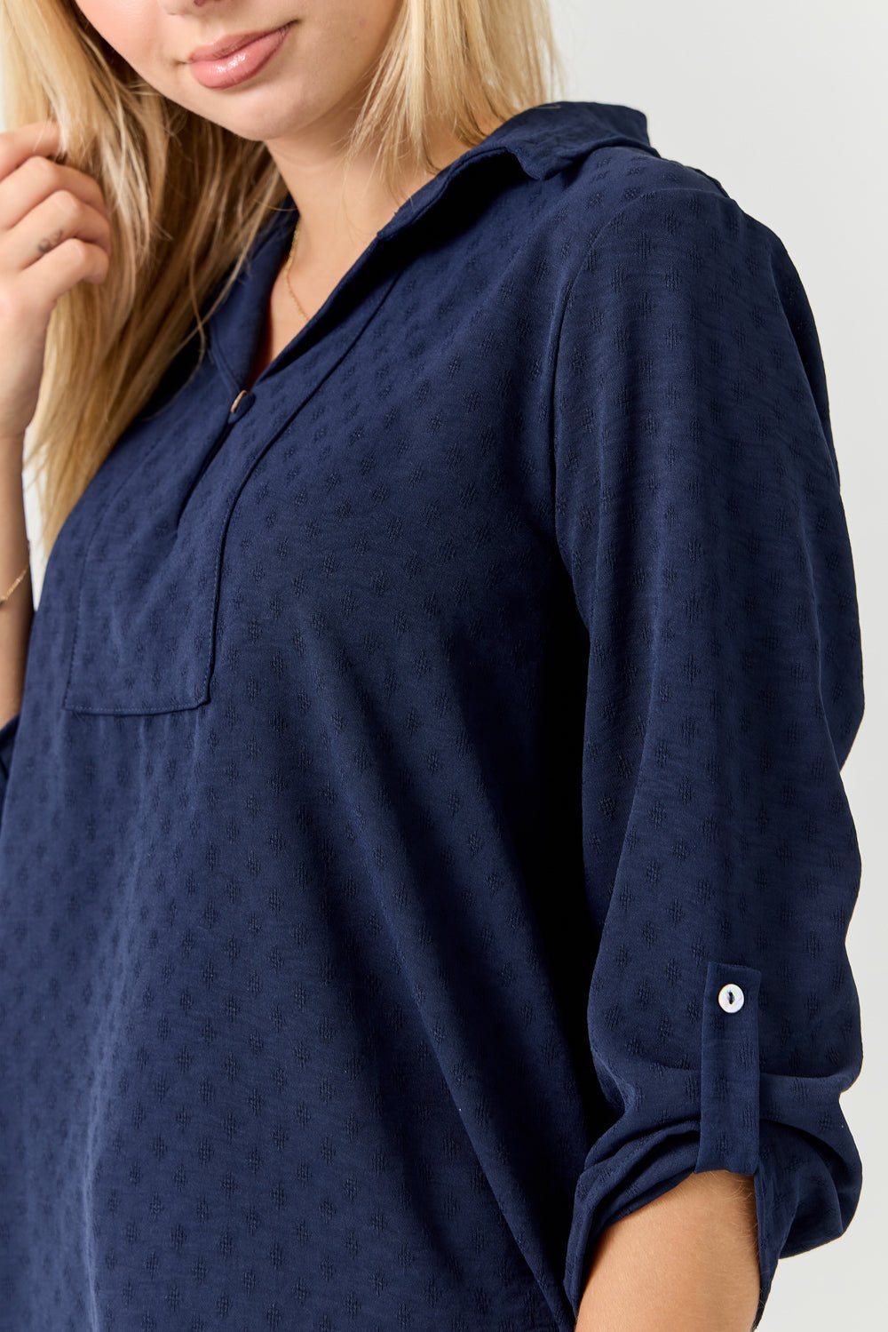 Image of West K Ines 3/4 Rolltab Sleeve Collared Blouse Dark Navy