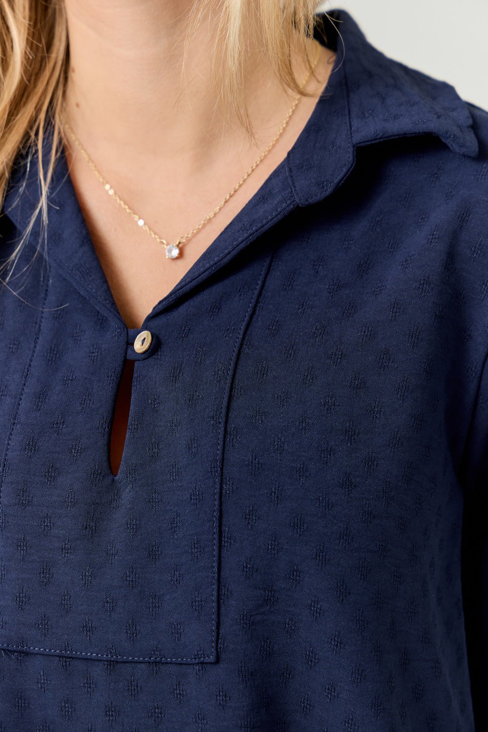 Image of West K Ines 3/4 Rolltab Sleeve Collared Blouse Dark Navy