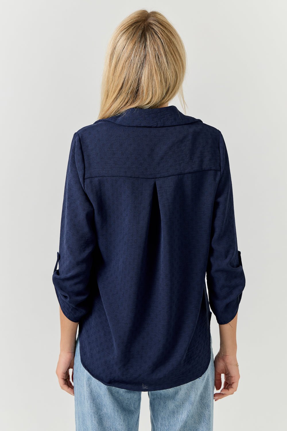 Image of West K Ines 3/4 Rolltab Sleeve Collared Blouse Dark Navy