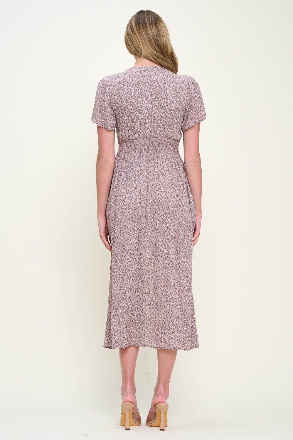 Image of West K Ingrid Flutter Sleeve Gauze Midi Dress Mauve Ditzy Floral