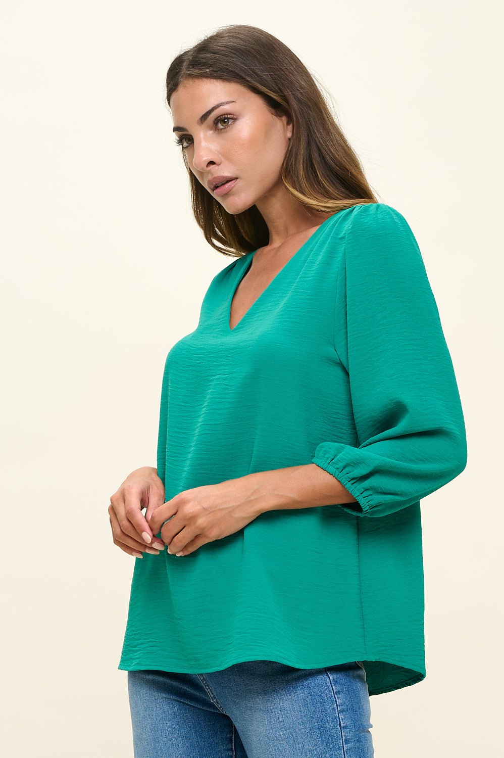 Image of West K Isabella V - Neck Blouse Kelly Green