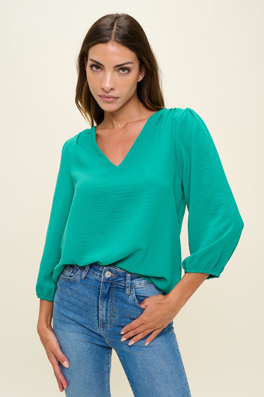 Image of West K Isabella V - Neck Blouse Kelly Green