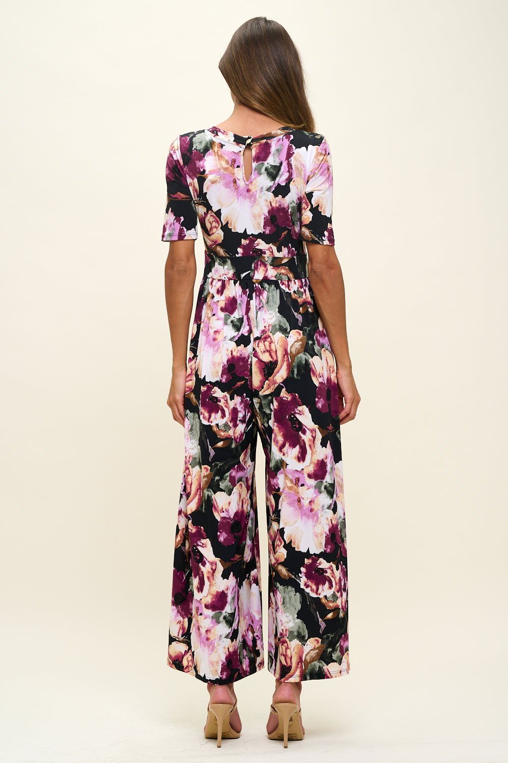 Image of West K Jana Knit Jumpsuit Black Magenta Floral