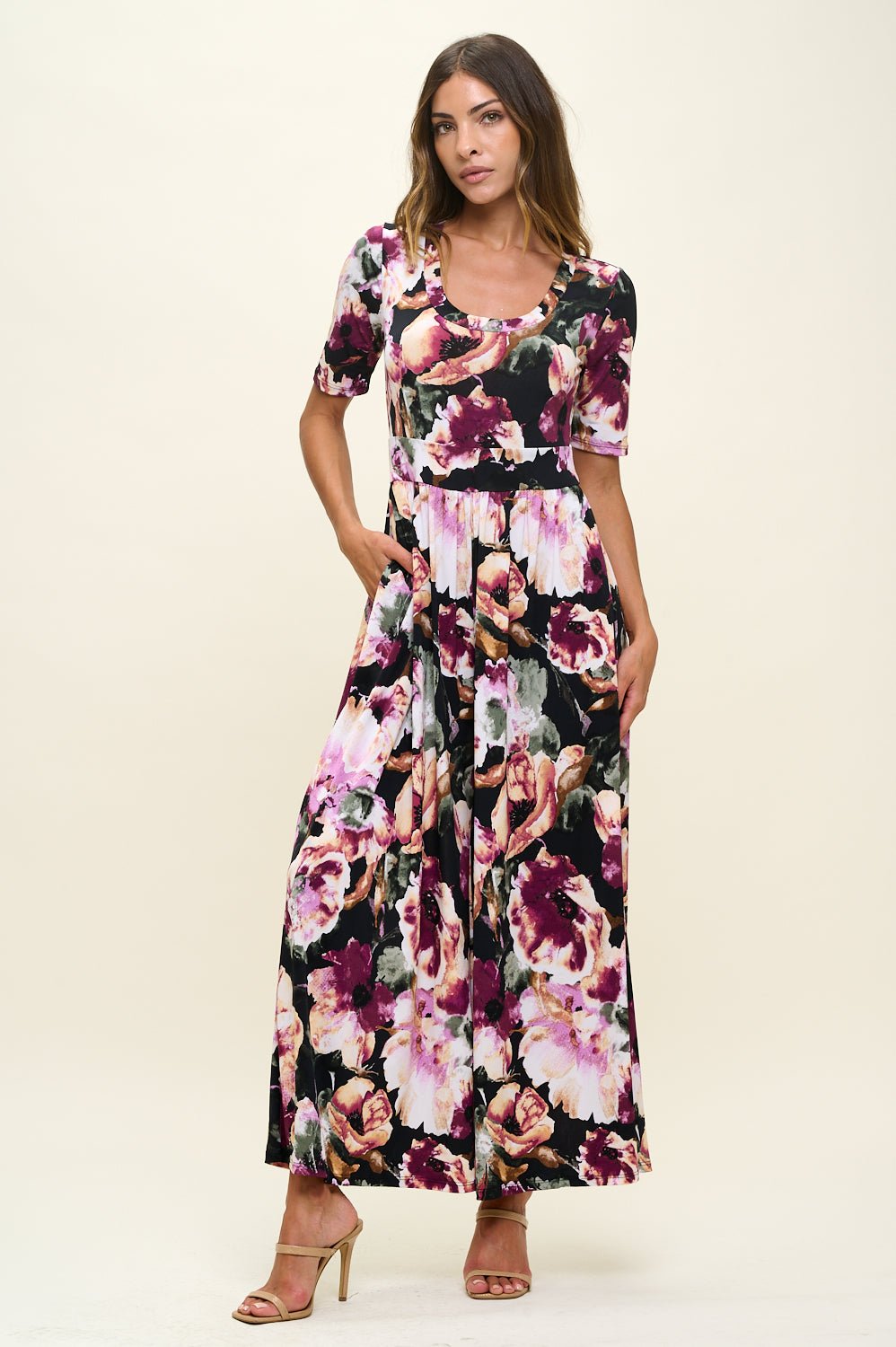 Image of West K Jana Knit Jumpsuit Black Magenta Floral