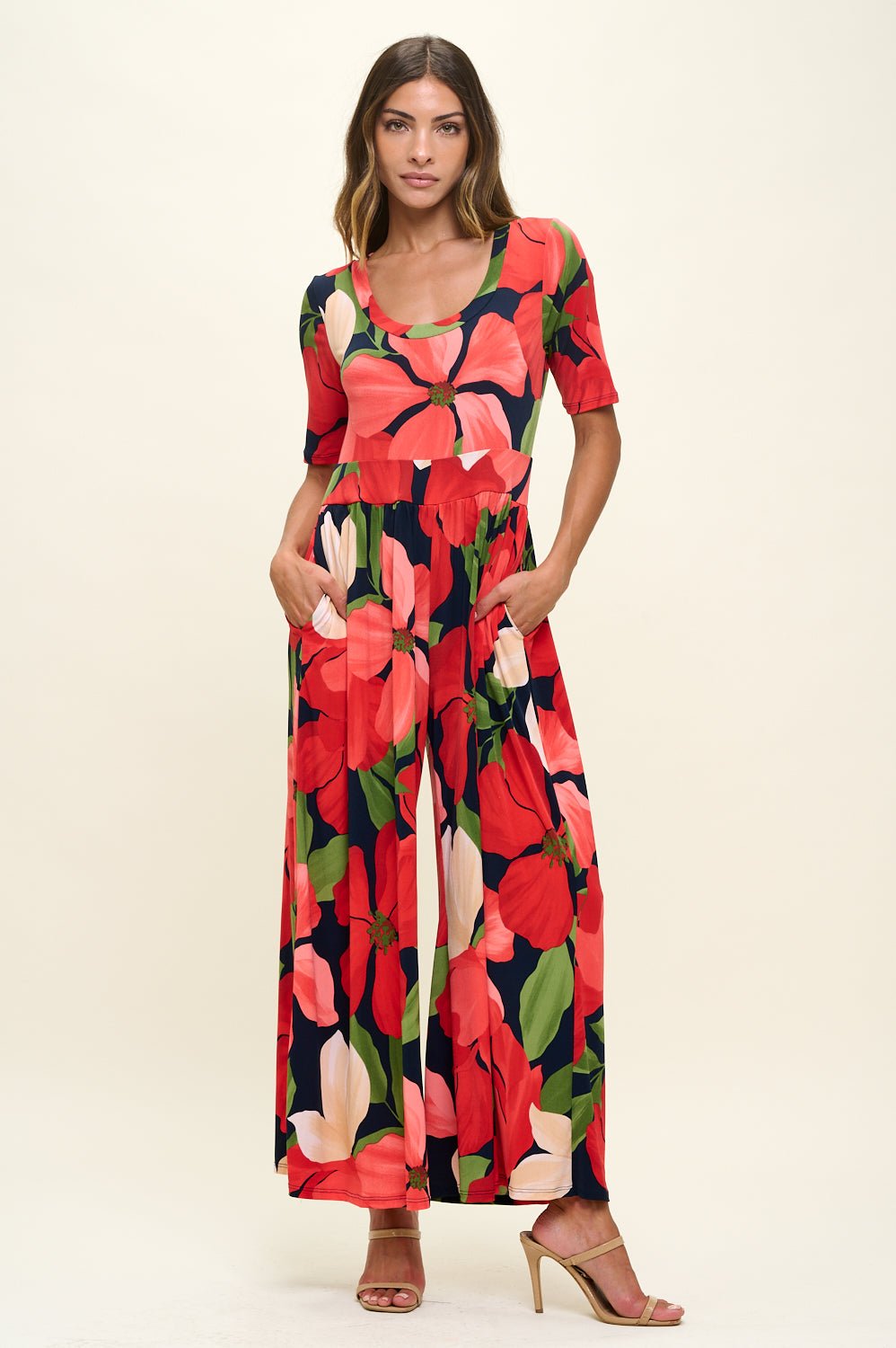 Image of West K Jana Knit Jumpsuit Red Floral