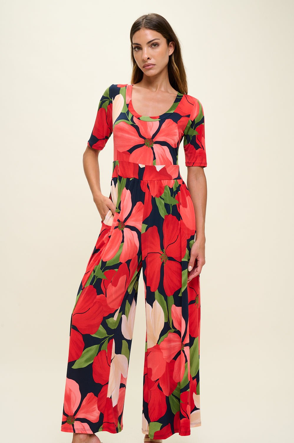 Image of West K Jana Knit Jumpsuit Red Floral