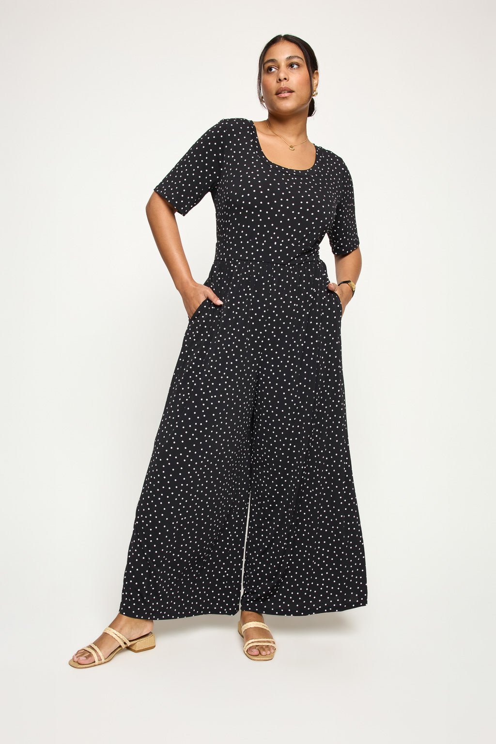Image of West K Jana Plus Size Jumpsuit Black Dots