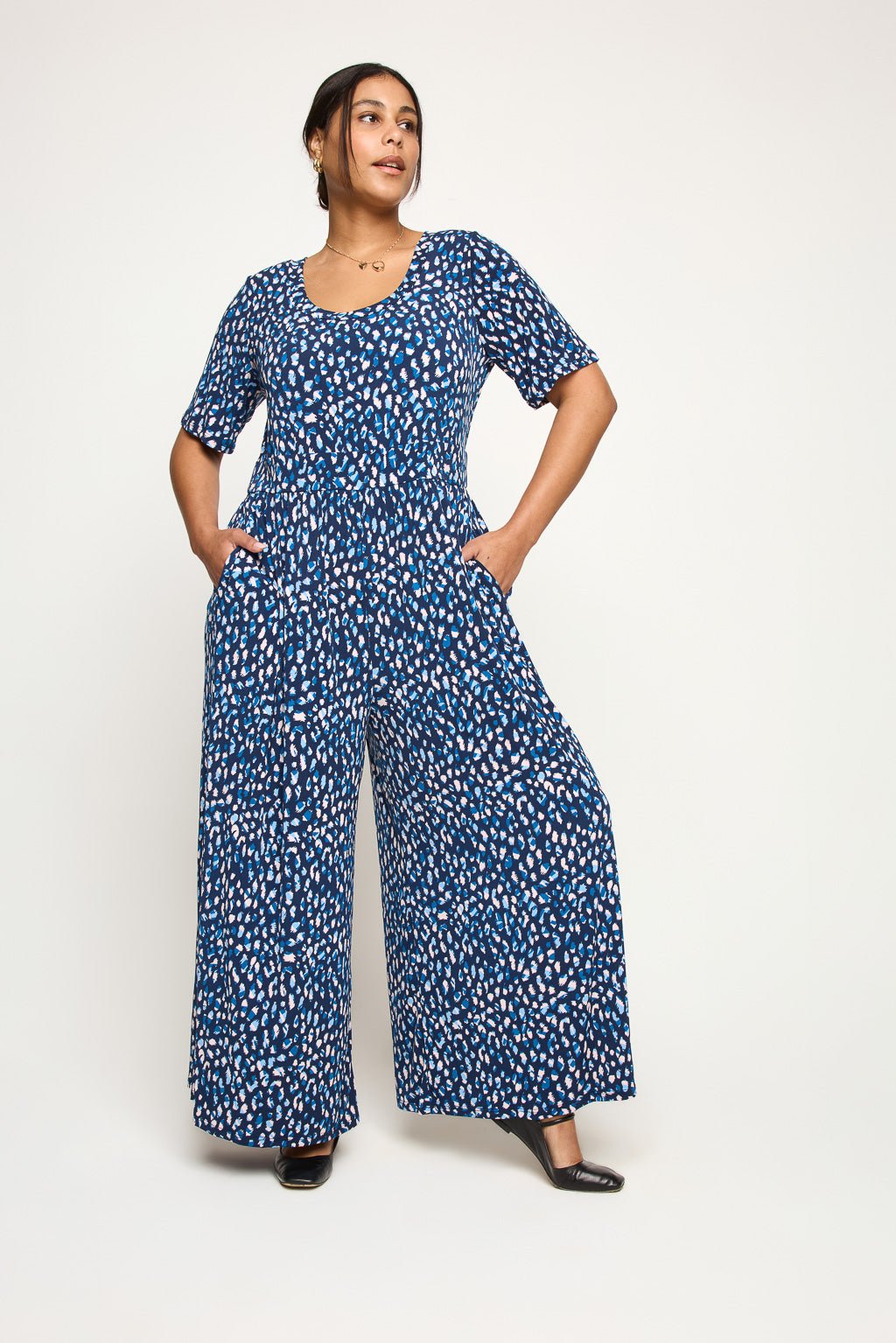 Image of West K Jana Plus Size Jumpsuit Egyptian Blue Abstract