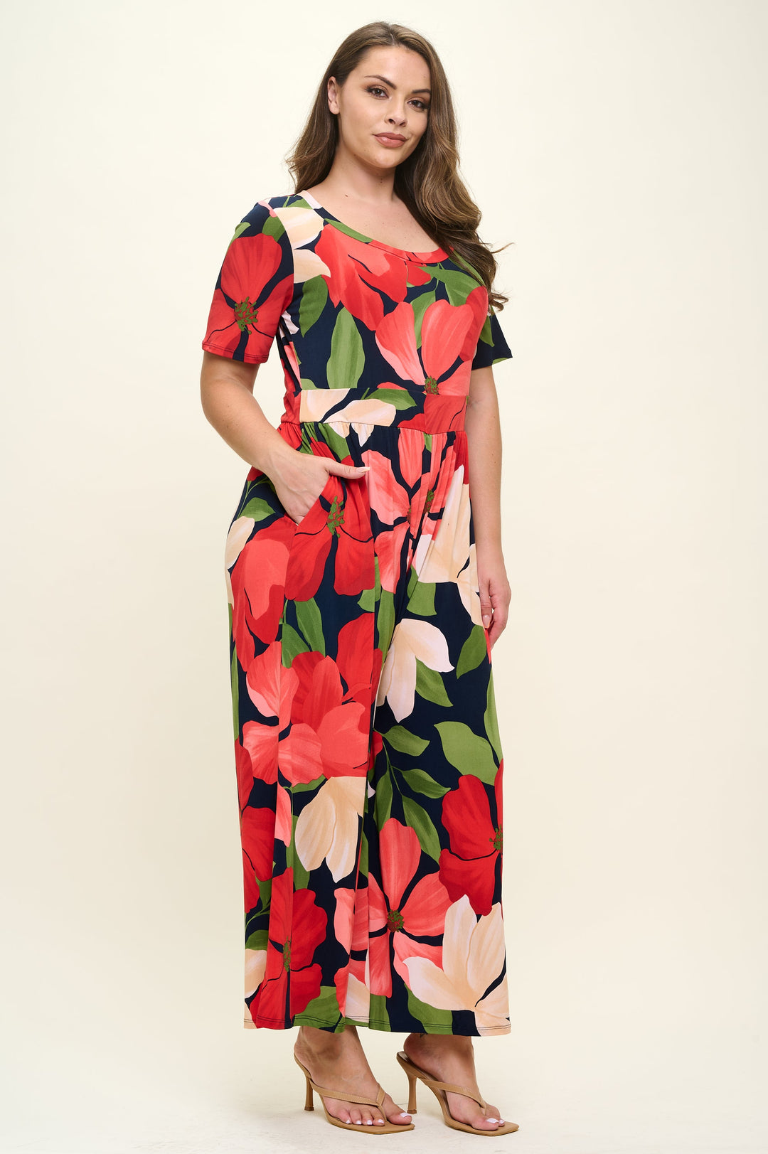 Image of West K Jana Plus Size Jumpsuit Red Floral