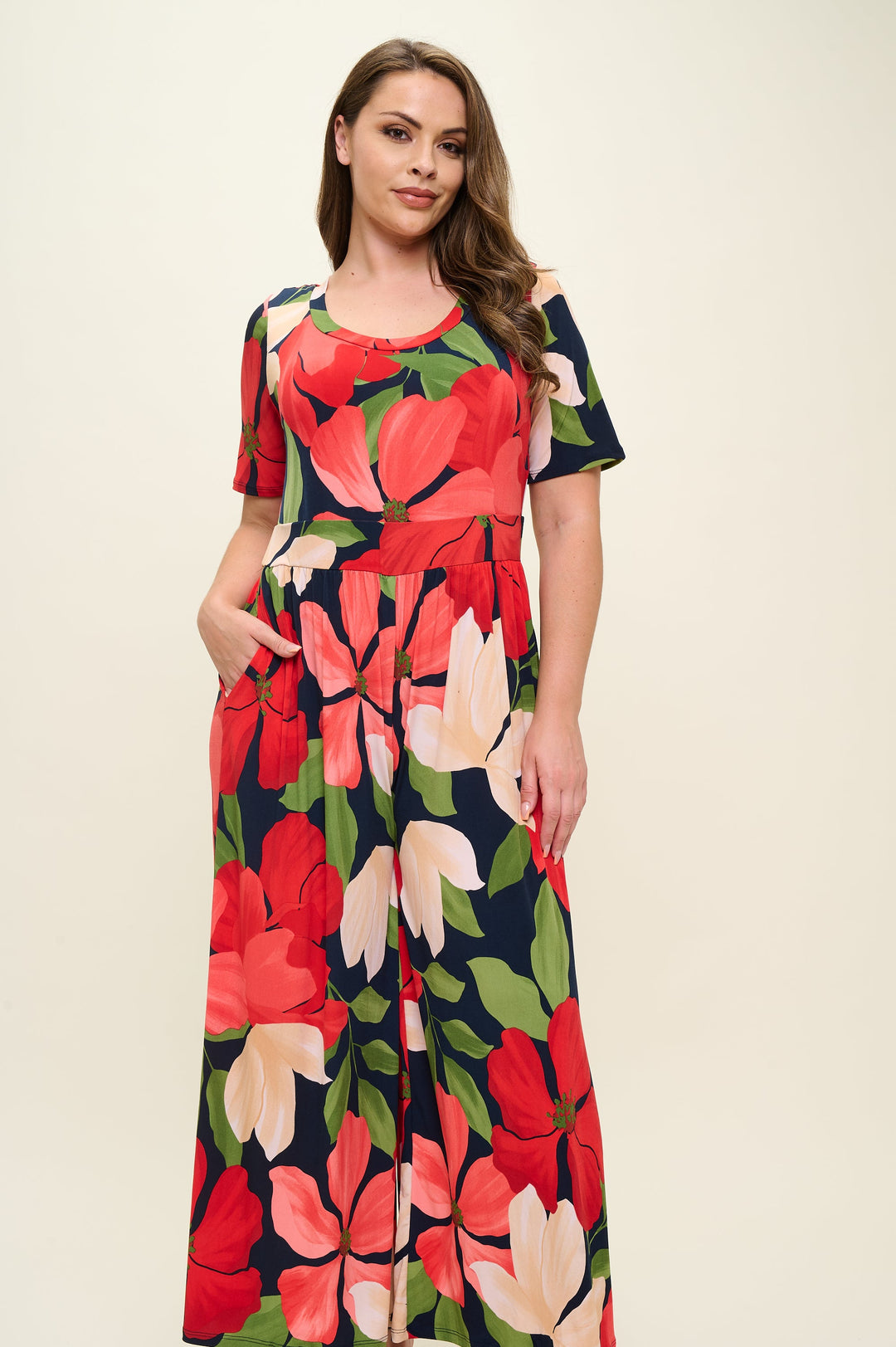 Image of West K Jana Plus Size Jumpsuit Red Floral