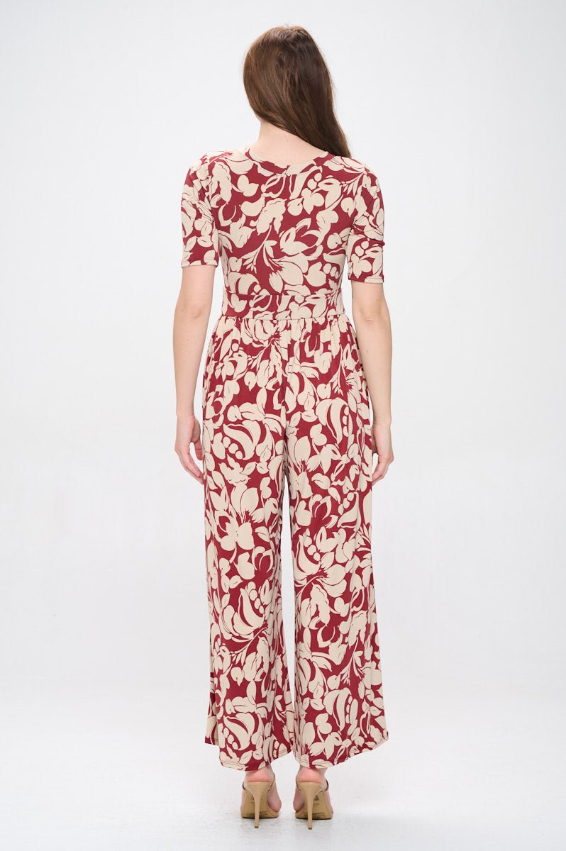 Image of West K Jana Printed Knit Jumpsuit Bordeaux Leaf