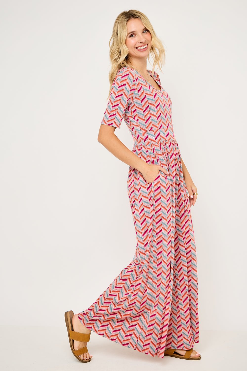 Image of West K Jana Printed Knit Jumpsuit Chevron Multi