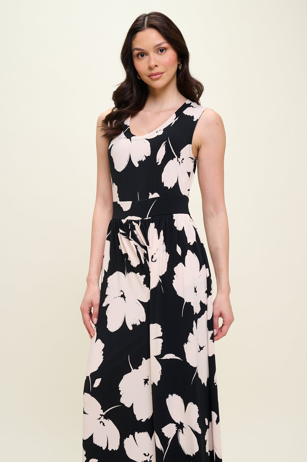 Image of West K Janina Sleeveless Knit Jumpsuit Black Tan Floral