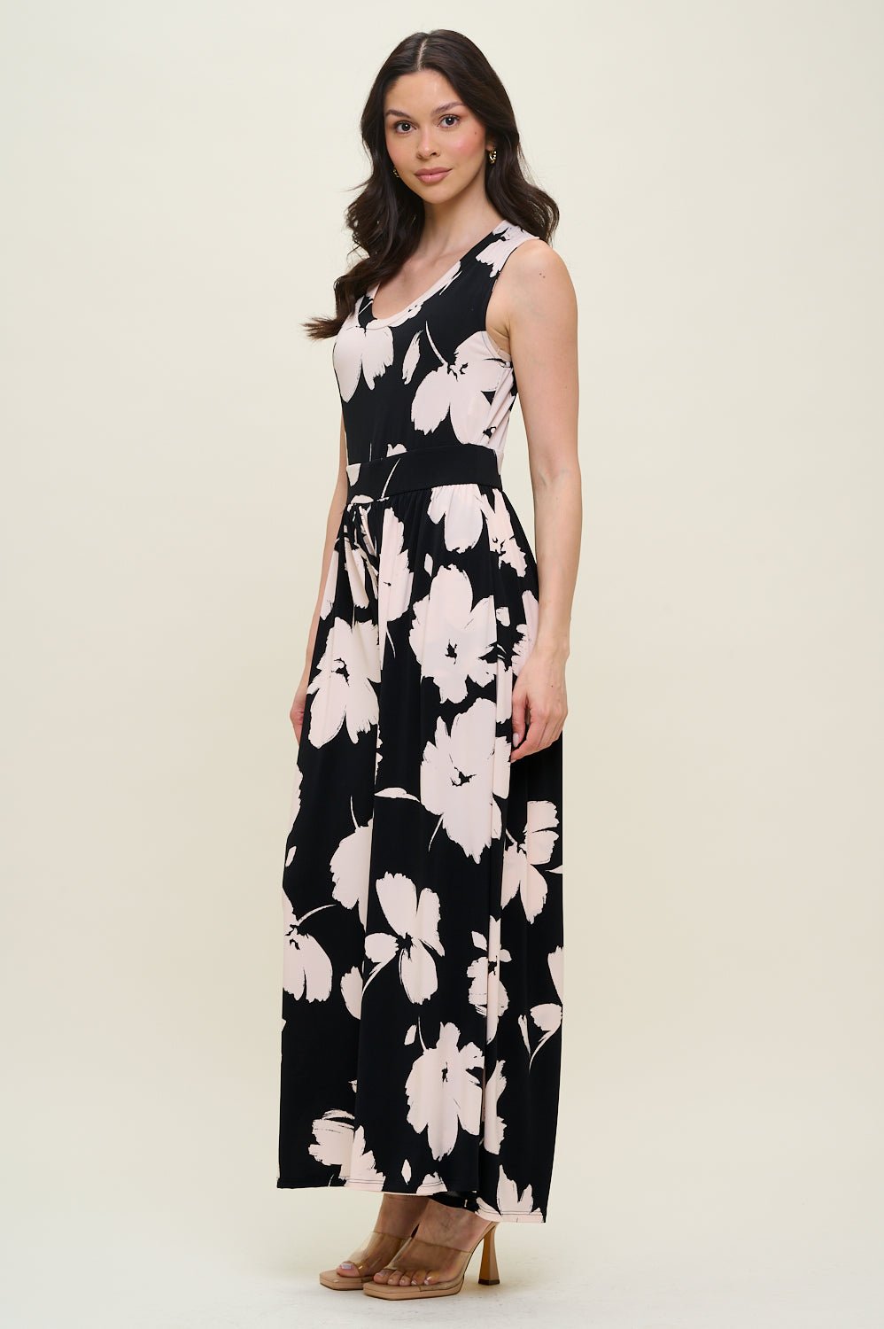 Image of West K Janina Sleeveless Knit Jumpsuit Black Tan Floral