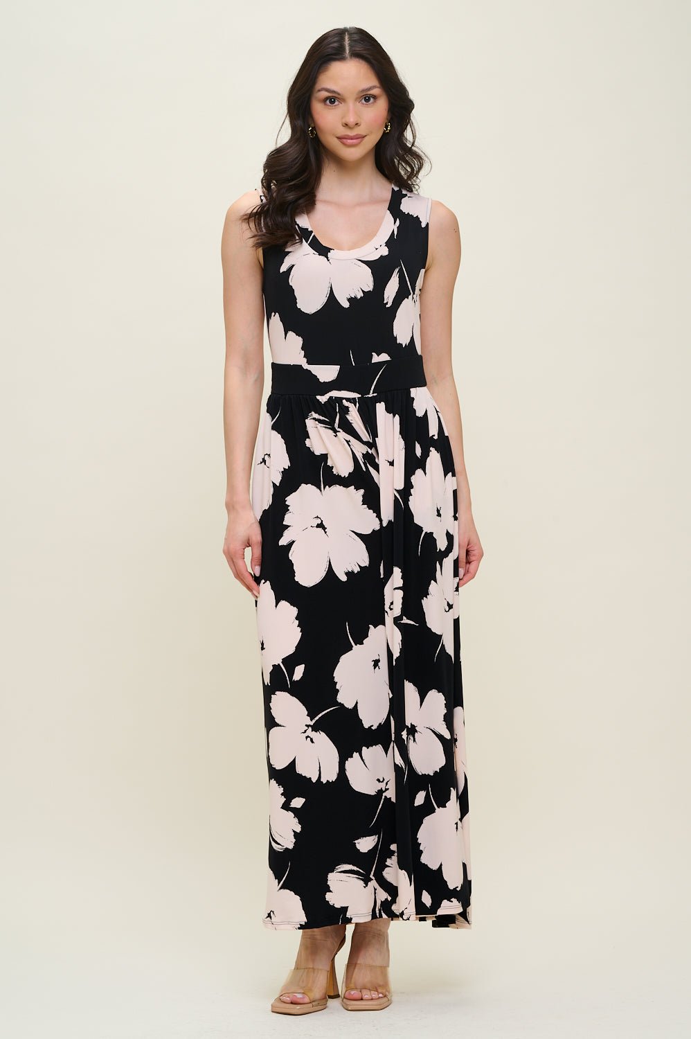 Image of West K Janina Sleeveless Knit Jumpsuit Black Tan Floral