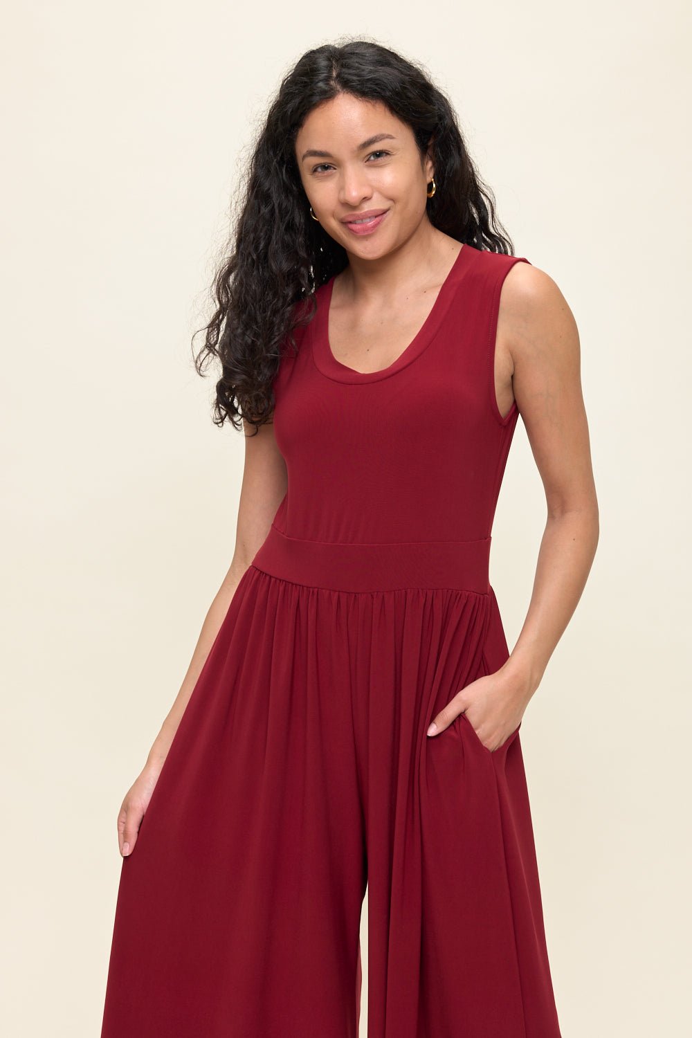 Image of West K Janina Sleeveless Knit Jumpsuit Burgundy