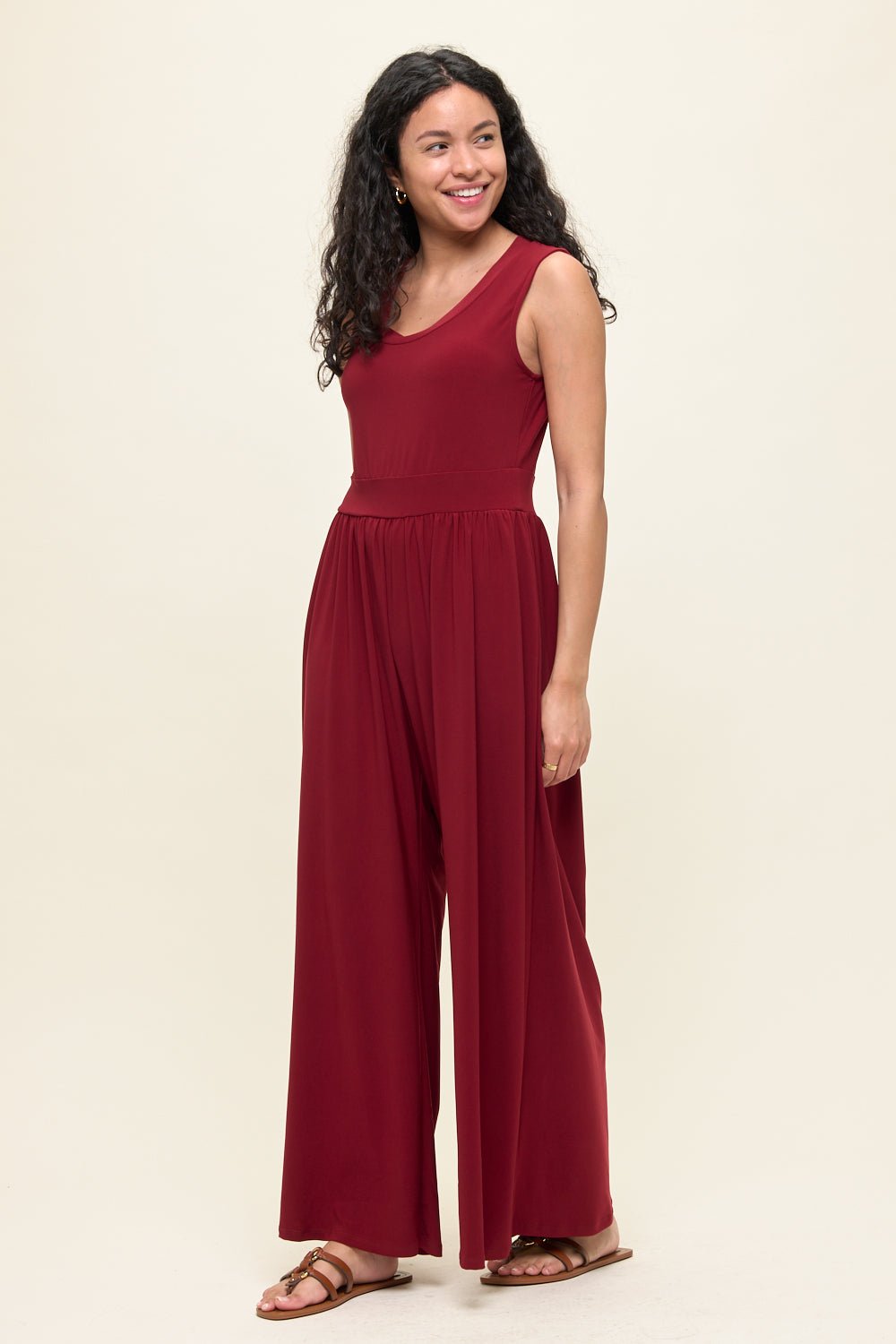 Image of West K Janina Sleeveless Knit Jumpsuit Burgundy