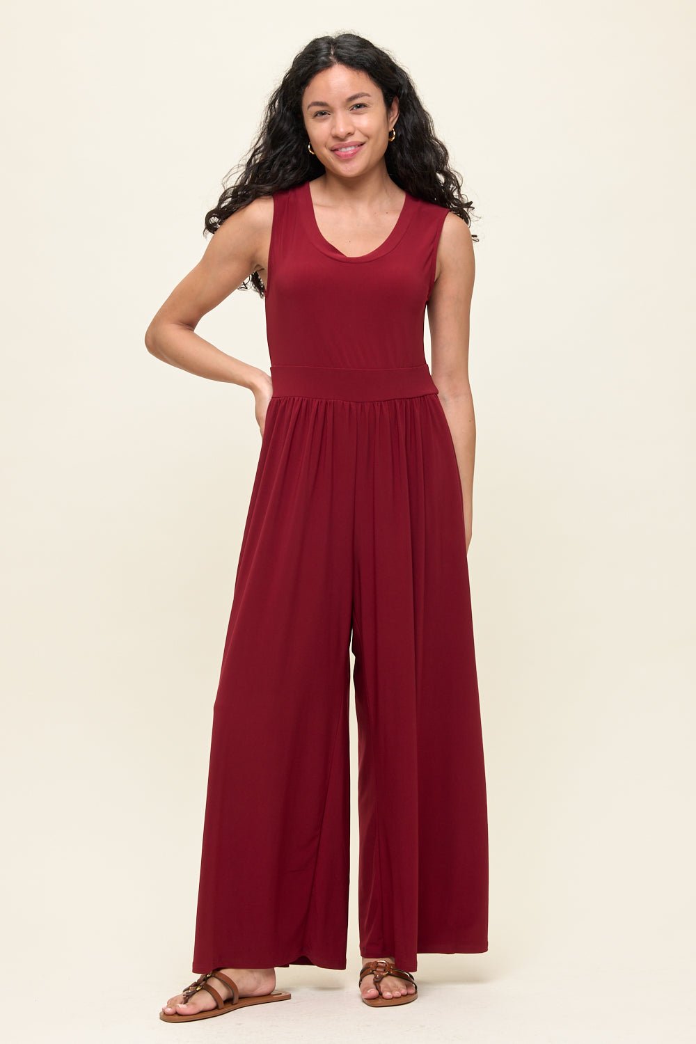 Image of West K Janina Sleeveless Knit Jumpsuit Burgundy