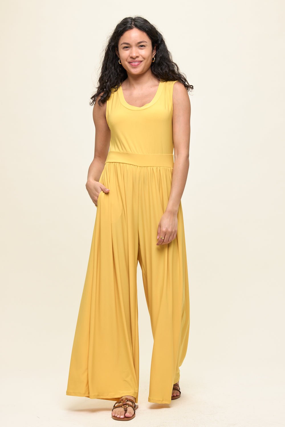 Image of West K Janina Sleeveless Knit Jumpsuit Mustard