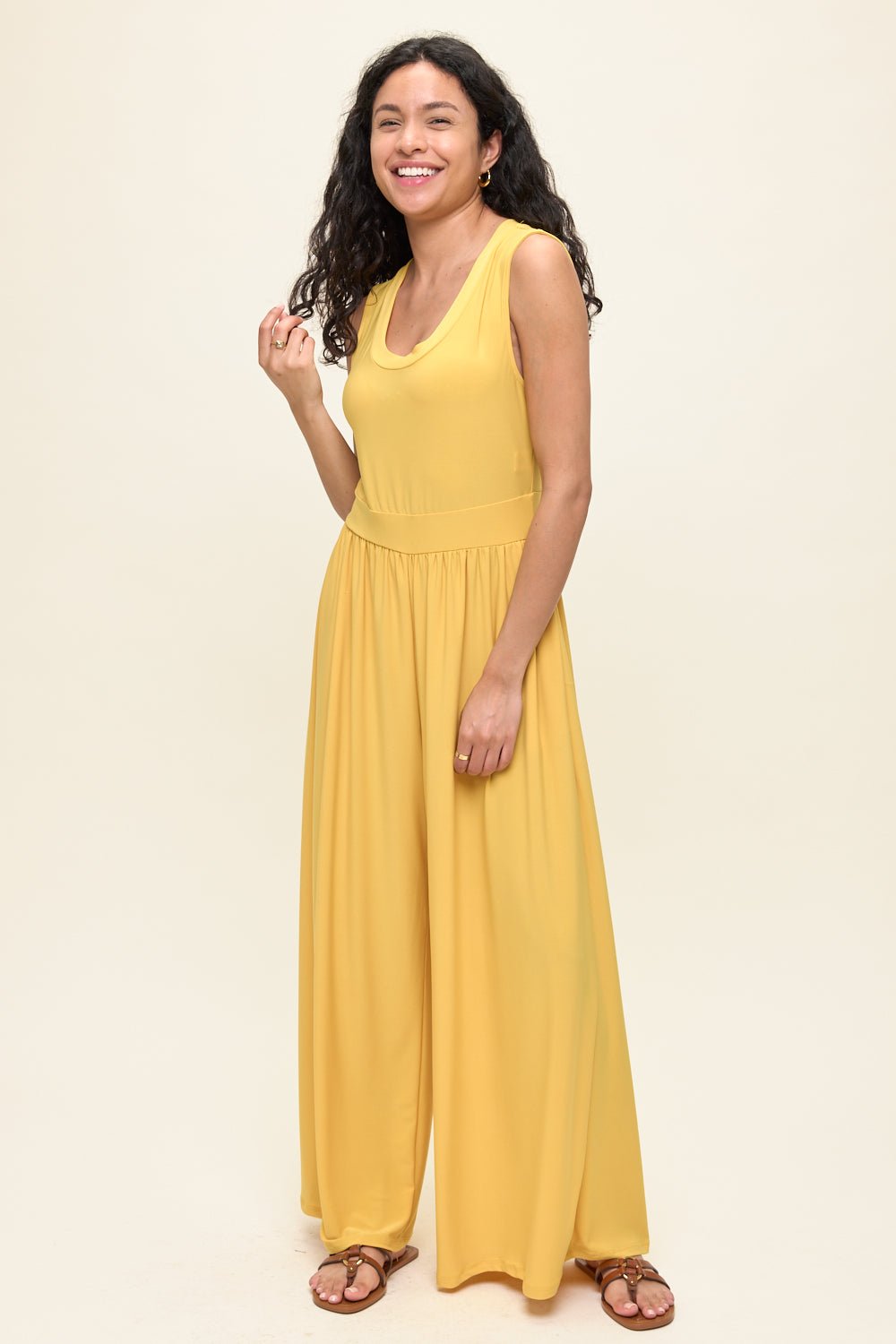 Image of West K Janina Sleeveless Knit Jumpsuit Mustard