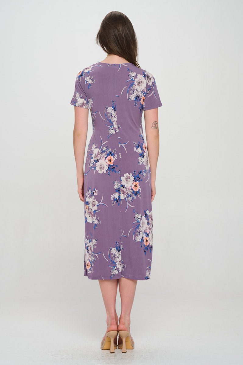 Image of West K Jocelyn Side Ruched Midi Dress Mauve Floral