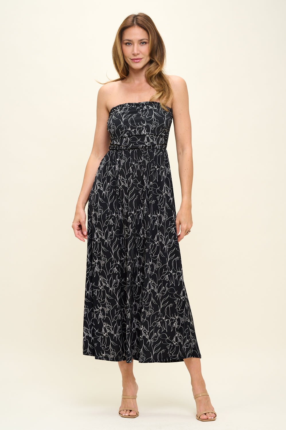Image of West K Jones Off Shoulder Tube Maxi Dress Black Mono Floral
