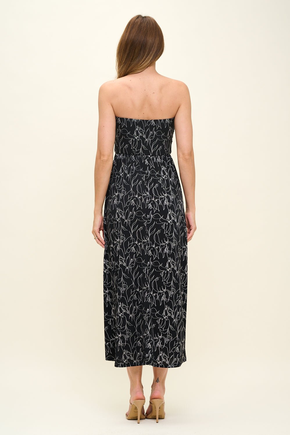 Image of West K Jones Off Shoulder Tube Maxi Dress Black Mono Floral