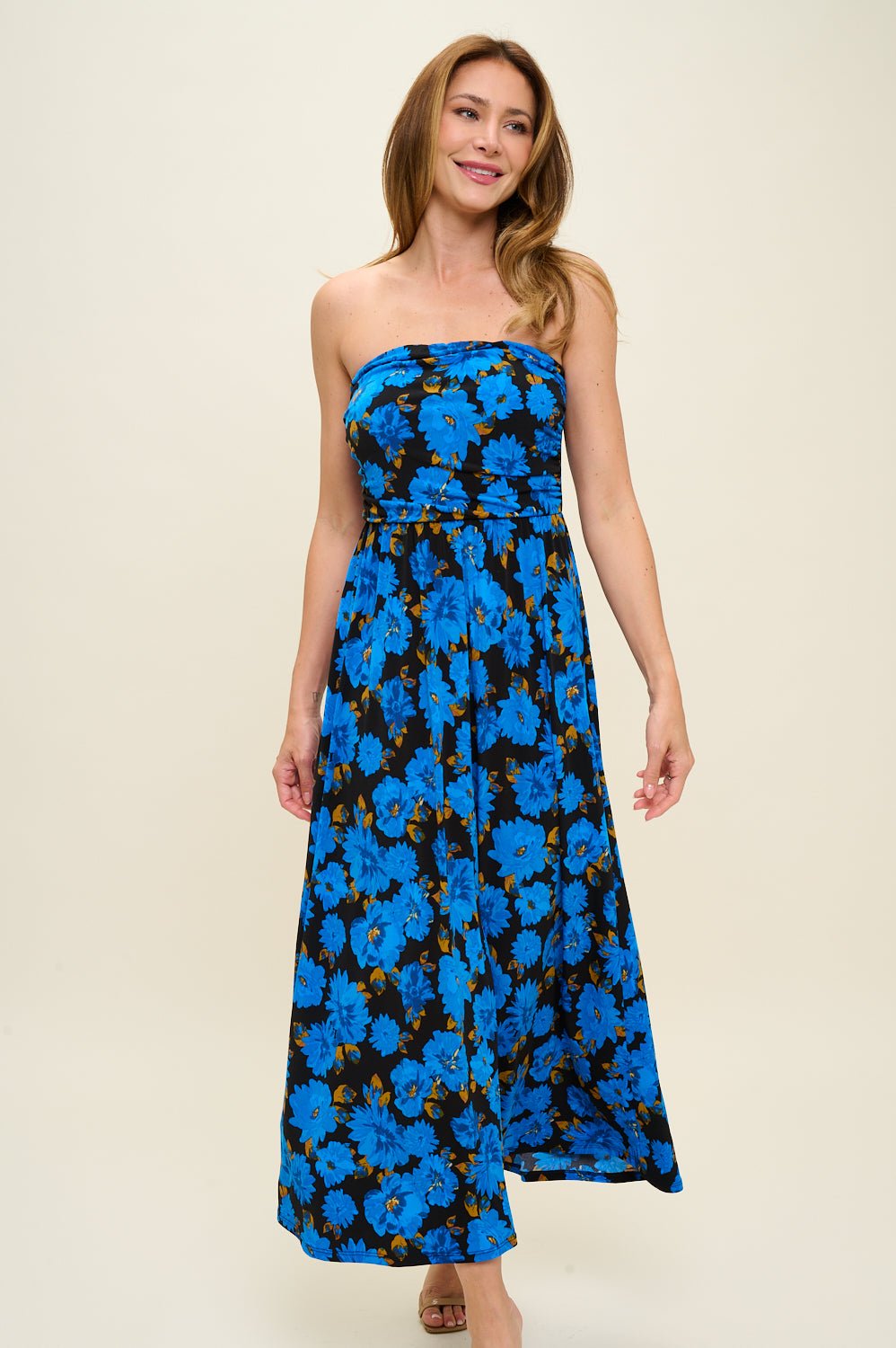 Image of West K Jones Off Shoulder Tube Maxi Dress Cobalt Floral