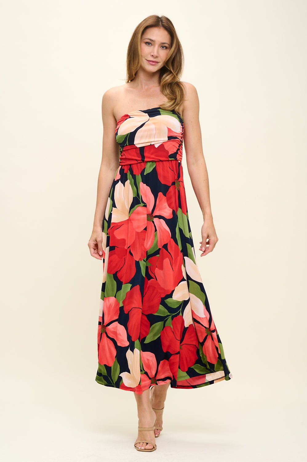 Image of West K Jones Off Shoulder Tube Maxi Dress Red Floral
