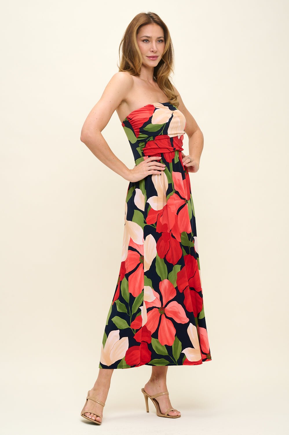 Image of West K Jones Off Shoulder Tube Maxi Dress Red Floral